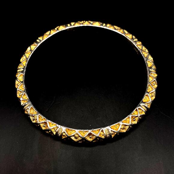Vintage GIVENCHY Gold and Silver Tone Criss Cross Diamond Bangle Bracelet - Picture 1 of 6